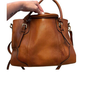 Vintage Y2K Kattee Leather Tote Bag Saddle Brown Shoulder Distressed Boho Luxury